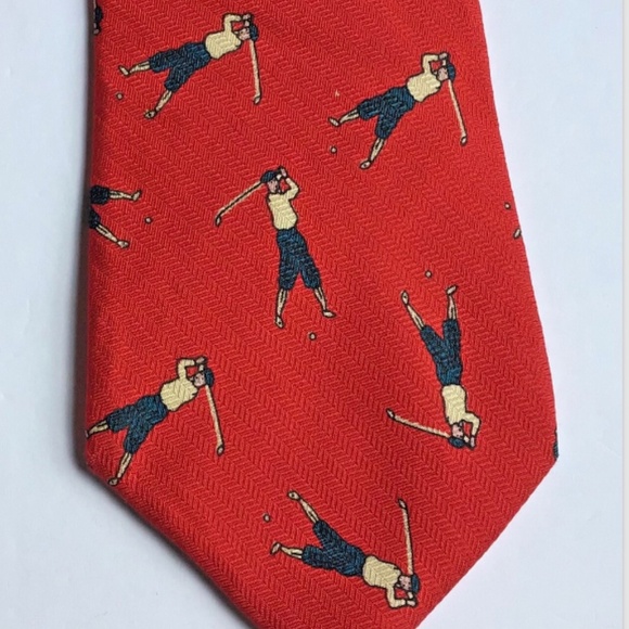 Harry Rosen red with golfers print silk tie made in Canada 🇨🇦 - Picture 5 of 5